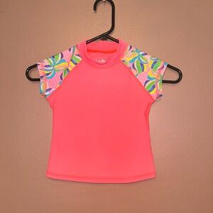 Girls LL Bean Rash Guard Beach Shirt Sz Small (4) Pink Floral Short Sleeve Pink